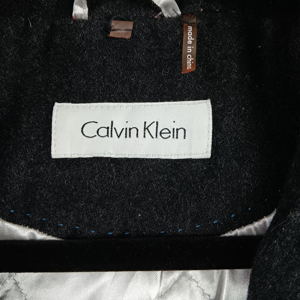Calvin Klein Women Wool Blend Double Breasted Hooded Peacoat Charcoal Gray M - Picture 4 of 8